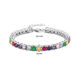 Dames Tennisarmband 4.2 mm Gerhodineerd Zilveren  met Regenboog Zirkonia - Lengte 16+3cm