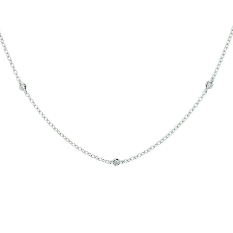 Witgouden collier lengte 41cm+4 - Anker 1.4 mm - Diamant 0.13ct - 14Krt. Goud