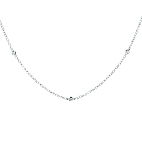 Witgouden collier lengte 41cm+4 - Anker 1.4 mm - Diamant 0.13ct - 14Krt. Goud