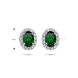 Oorknoppen met Groen en Wit Zirkonia met 14 Karaat Geelgoud - Formaat 7x9mm