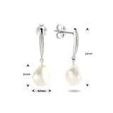 Gerhodineerd Zilveren Oorhangers met een Parel 9.5x10mm - Hoogte 28mm