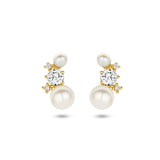 Oorknoppen met Parels en Zirkonia, 14 Karaat Geelgoud - Formaat 6x10.5mm