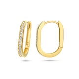 Paperclip klapoorringen met Zirkonia, 14 Karaat Geelgoud - Formaat 2 x 16 mm