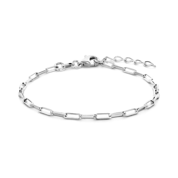 Damesarmband 2.3 mm van Gerhodineerd Zilver, Paperclipschakel vierkante buis - Lengte 15.5+2.5cm