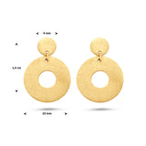 14 Karaat Geelgouden, Deels gematteerde Cirkelvormige Oorhangers - Formaat 10x14mm