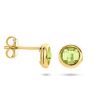 Ronde oorknoppen van 14 Karaat Geelgoud met Peridot 1.40ct (2x 0.70ct) - formaat 7.5 mm