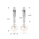 14 Karaat Witgouden Oorringen met Parel 7mm en  Diamant 0.04ct (2x 0.02ct) - Diameter 13.5mm