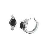 Klapoorringen van Gerhodineerd Zilver met Zwart en Wit Zirkonia - Diameter 11mm en Breedte 5mm