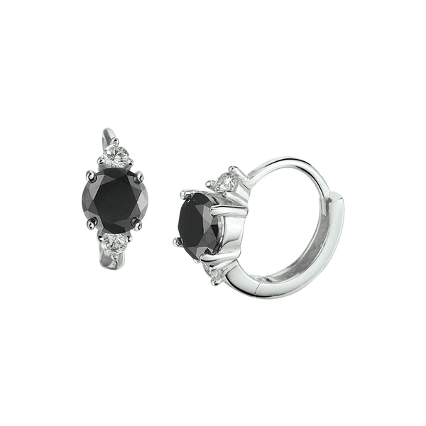 Klapoorringen van Gerhodineerd Zilver met Zwart en Wit Zirkonia - Diameter 11mm en Breedte 5mm