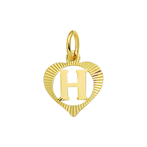 Hartvormige hanger letter H, gediamanteerde rand van 14 Karaat Geelgoud - 11 x 10.5 mm