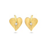 Oorknoppen Hartvorm met Diamant 0.04ct (2x 0.02ct) van Gescrtatcht 14 Karaat Geelgoud - Formaat 9.5x11mm