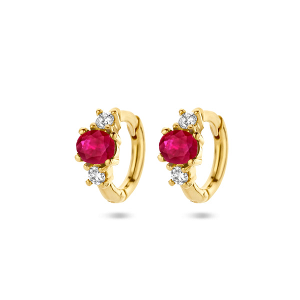 14 Karaat Geelgouden Klapoorringen met Robijn 0.40ct (2x0.20ct) en Diamant 0.10ct (2x0.05ct)