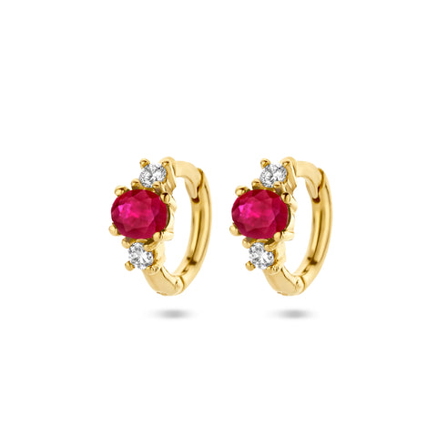 14 Karaat Geelgouden Klapoorringen met Robijn 0.40ct (2x0.20ct) en Diamant 0.10ct (2x0.05ct)