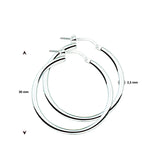 Oorringen van 925 Zilver met Ronde Buis 2.5 mm - Diameter 30mm