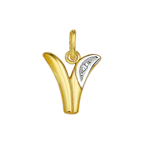 14 Karaat Geelgouden hanger met Diamant 0.005ct - Letter V - 11.5 x 13.5 mm