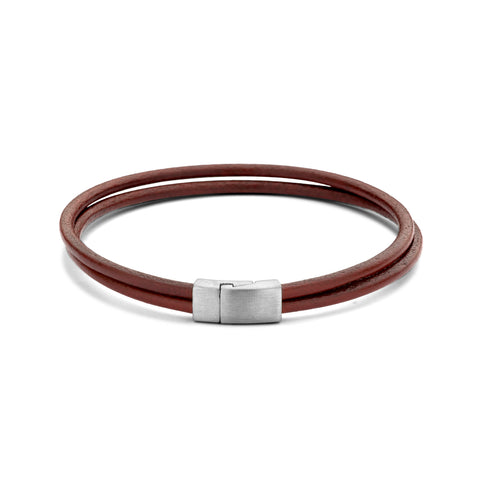 Armband Leer Bruin 6,0 Mm Zilver Gerhodineerd