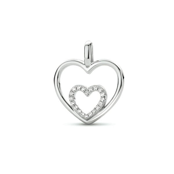 Hartvormige hanger 17 x 15 mm met Zirkonia van Gerhodineerd Zilver
