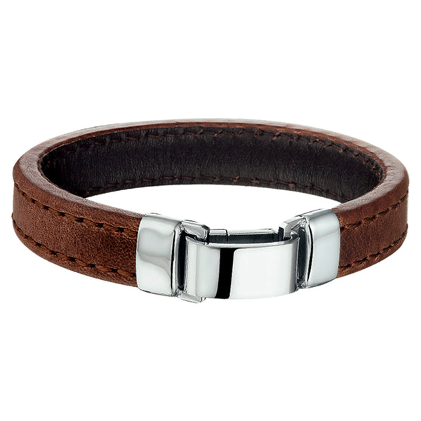 Herenarmband 14mm van Edelstaal en Leer - Lengte 22.5cm