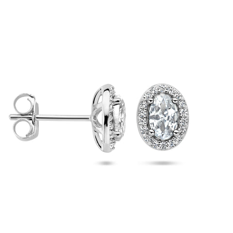 Oorknoppen met Zirkonia Halo van Gerhodineerd Zilver - Formaat 7x9mm