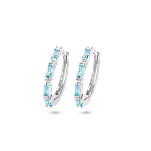 Klapoorringen Blauw Zirkonia Zilver Gerhodineerd