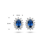 Oorknoppen van Gerhodineerd Zilver met Synthetische Saffier en Zirkonia - Formaat 6.5x8.5mm