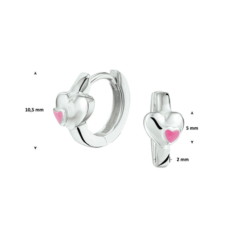 Kinderklapoorringen Hart met emaille van 925 Zilver - Diameter 10.5 mm