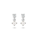 Oorhangers van Gerhodineerd Zilver met Zirkonia en Parel 2,5mm - Hoogte 7mm