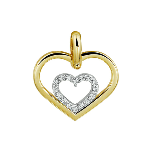 Hartvormige hangers 18.5 x 19.5 mm met Zirkonia, van Bicolor 14 Karaat Geel- en Witgoud