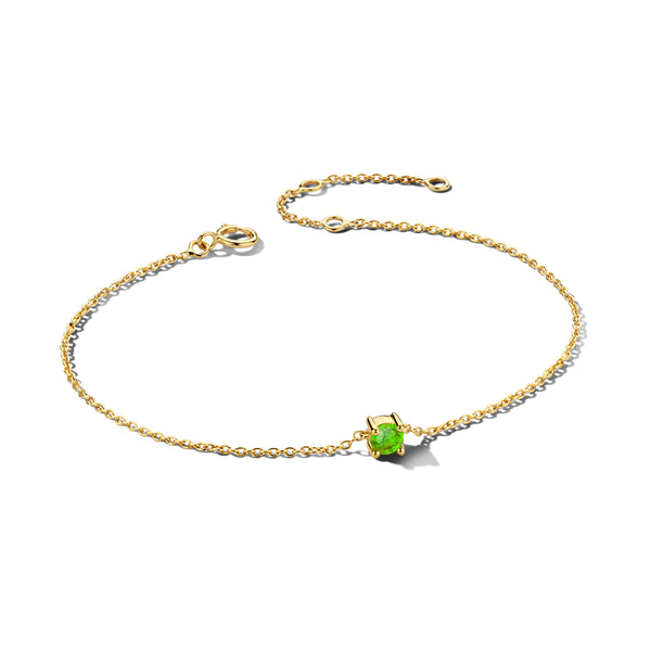 Damesarmband van 14 Karaat Geelgoud met Geboortesteen Peridoot Augustus - Lengte 15.5+3cm