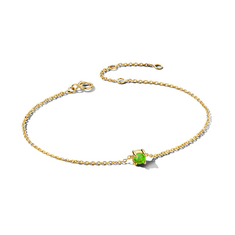 Damesarmband van 14 Karaat Geelgoud met Geboortesteen Peridoot Augustus - Lengte 15.5+3cm