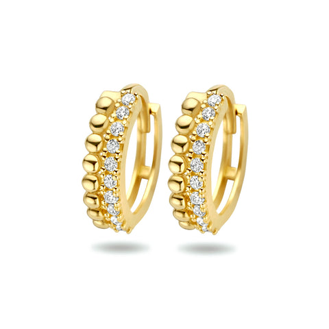 14 Karaat Geelgouden klapoorringen Bolletjes met Zirkonia - Diameter 13mm