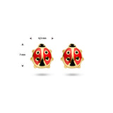 14 Karaat Geelgouden Kinderoorknoppen Lieveheersbeestje met emaille - Formaat 6.5 x 7 mm