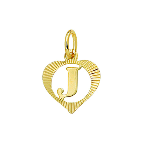 Hartvormige hanger letter J, gediamanteerde rand van 14 Karaat Geelgoud - 11 x 10.5 mm