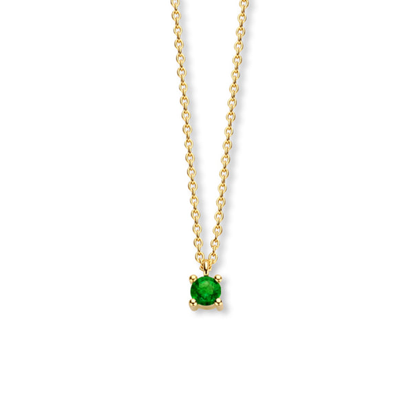 14 Karaat Geelgouden collier, Ankerschakel 1mm met Geboortesteen Smaragd Mei - Lengte 40+4cm