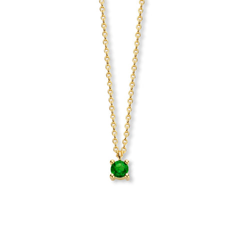 14 Karaat Geelgouden collier, Ankerschakel 1mm met Geboortesteen Smaragd Mei - Lengte 40+4cm