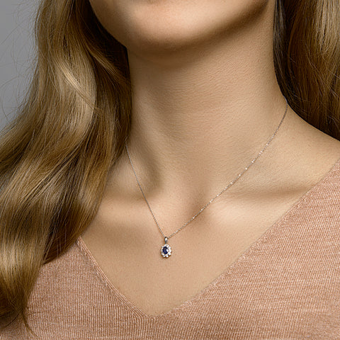 14 Karaat Witgouden Hanger met Saffier 0.14ct en Zirkonia - Formaat 8.5x10.5mm