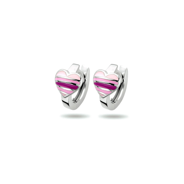 Kinderklapoorringen Gestreept hart (emaille) van Gerhodineerd Zilver - Formaat 6.5 x 12 mm