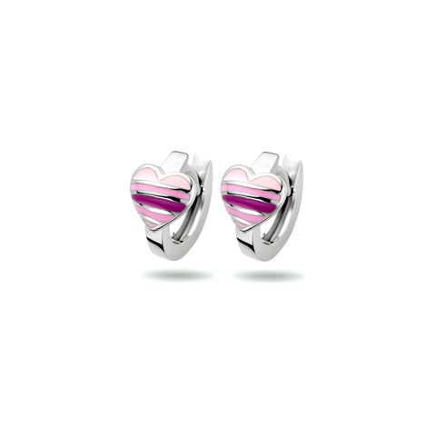 Kinderklapoorringen Gestreept hart (emaille) van Gerhodineerd Zilver - Formaat 6.5 x 12 mm