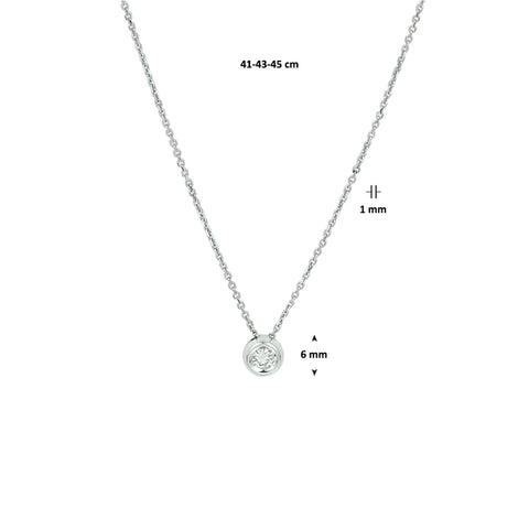 Witgouden collier lengte 41cm+3 - Anker 1mm - Diamant 0.10ct - 14Krt. Goud