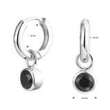 Klapoorringen van Gerhodineerd Zilver met Zwart Zirkonia - Diameter 15mm en Dikte 2.8mm