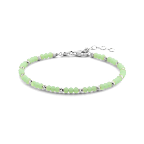 Armband Bolletjes Gediamanteerd En Lichtgroen Glas 3,0 Mm 16 + 3 Cm Zilver Gerhodineerd