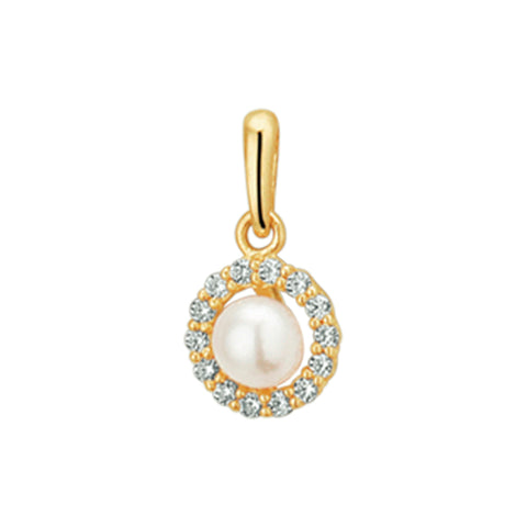 14 Karaat Geelgouden hanger met Parel 4.5mm en Zirkonia - Diameter 10mm