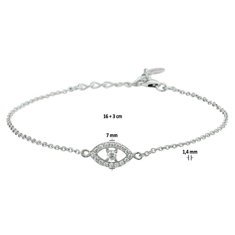 Armband Boze Oog Zirkonia 16 + 3 Cm Zilver Gerhodineerd