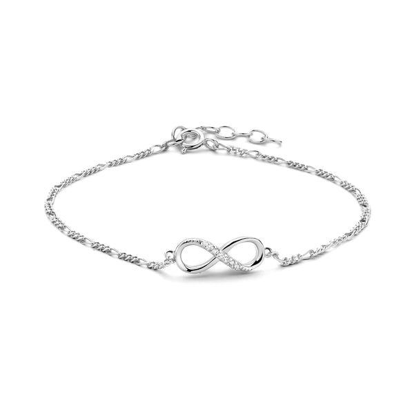 Damesarmband van Gerhodineerd Zilver, Infinity met Zirkonia - Lengte 15.5+2.5cm