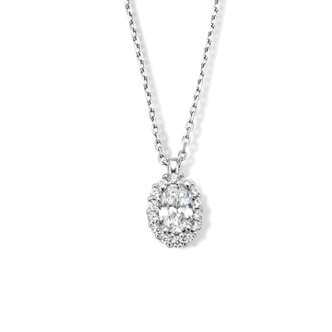 Damescollier van Gerhodineerd Zilver, Hanger met Zirkonia - Lengte 41+4cm