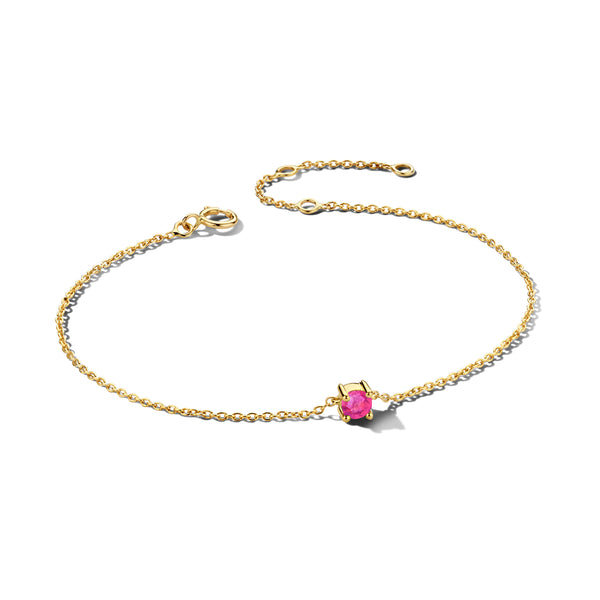 Damesarmband van 14 Karaat Geelgoud met Geboortesteen Roze Toermalijn Oktober - Lengte 15.5+3cm