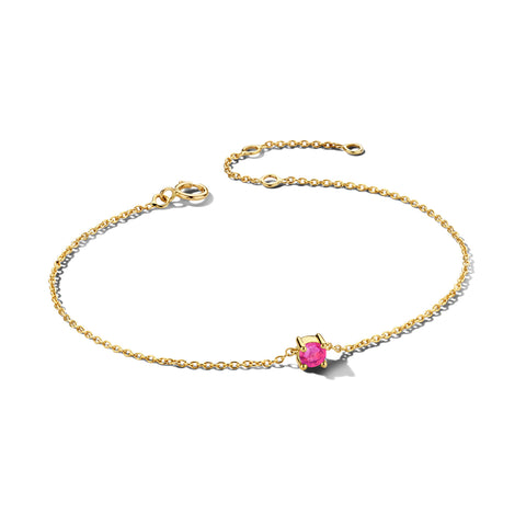 Damesarmband van 14 Karaat Geelgoud met Geboortesteen Roze Toermalijn Oktober - Lengte 15.5+3cm