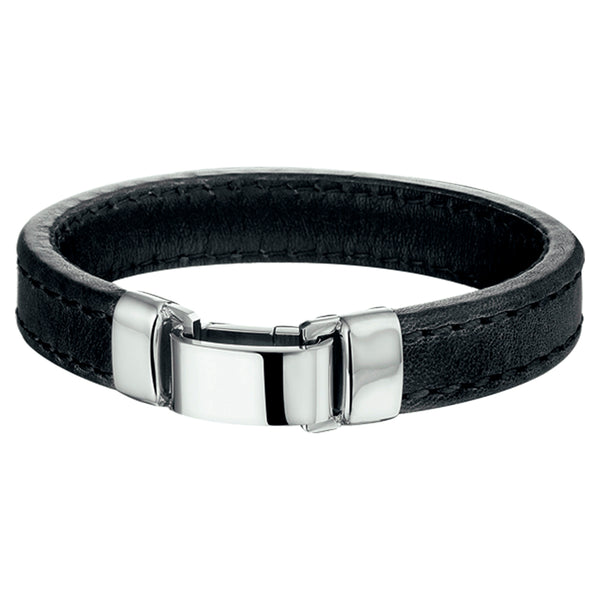 Herenarmband 14mm van Edelstaal en Leer - Lengte 19cm