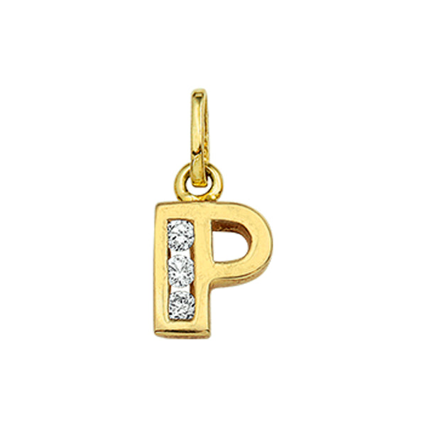 14 Karaat Geelgouden hanger met Zirkonia - Letter P - 7 x 10 mm