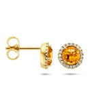 Oorknoppen van 14 Karaat Geelgoud met Citrien 0.90ct (2x 0.45ct) en Diamant 0.11ct (2x0.055ct)